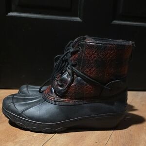 Sperry Black and Red Plaid Winter Boots